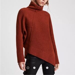 All Saints Mock Neck Asymmetrical Sweater M Burgundy Red